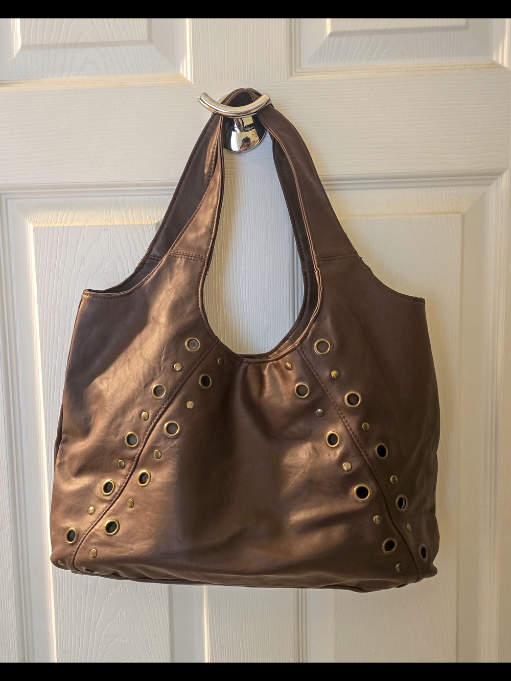 Brown Leather Eyelet Hobo Bag